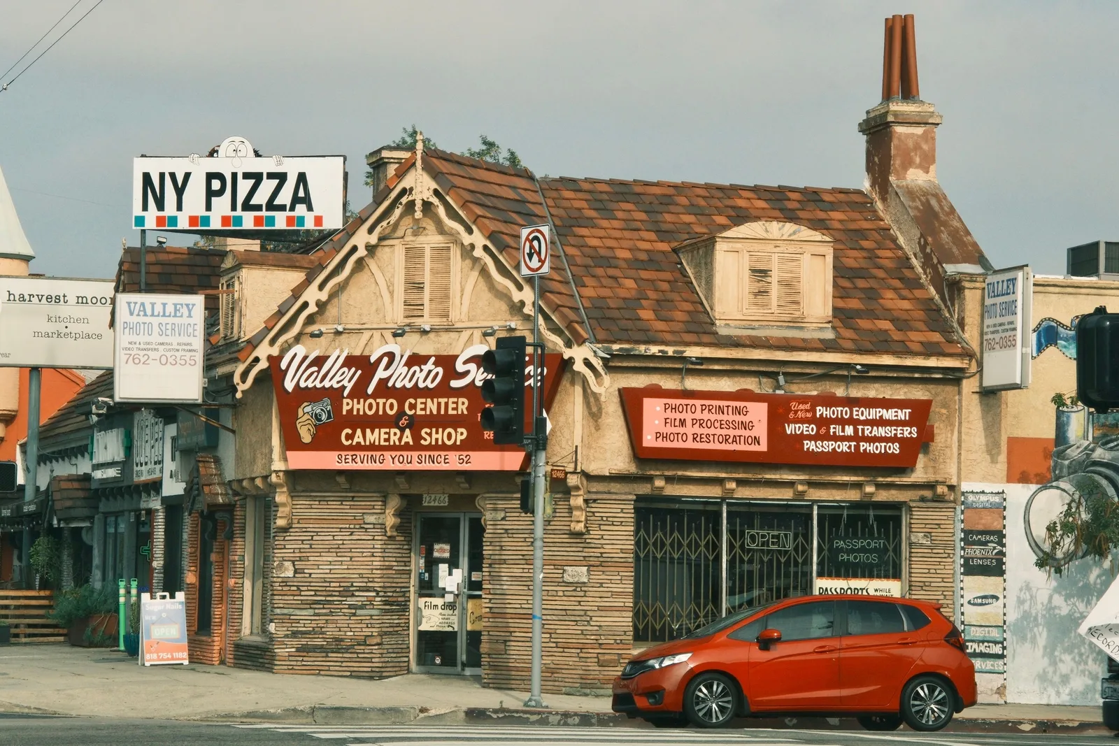 A camera equipment shop on a street corner in Valley Village, Los Angeles