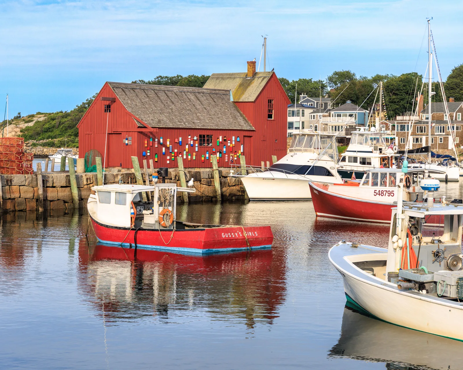 Fishing boats docked in a harbor
