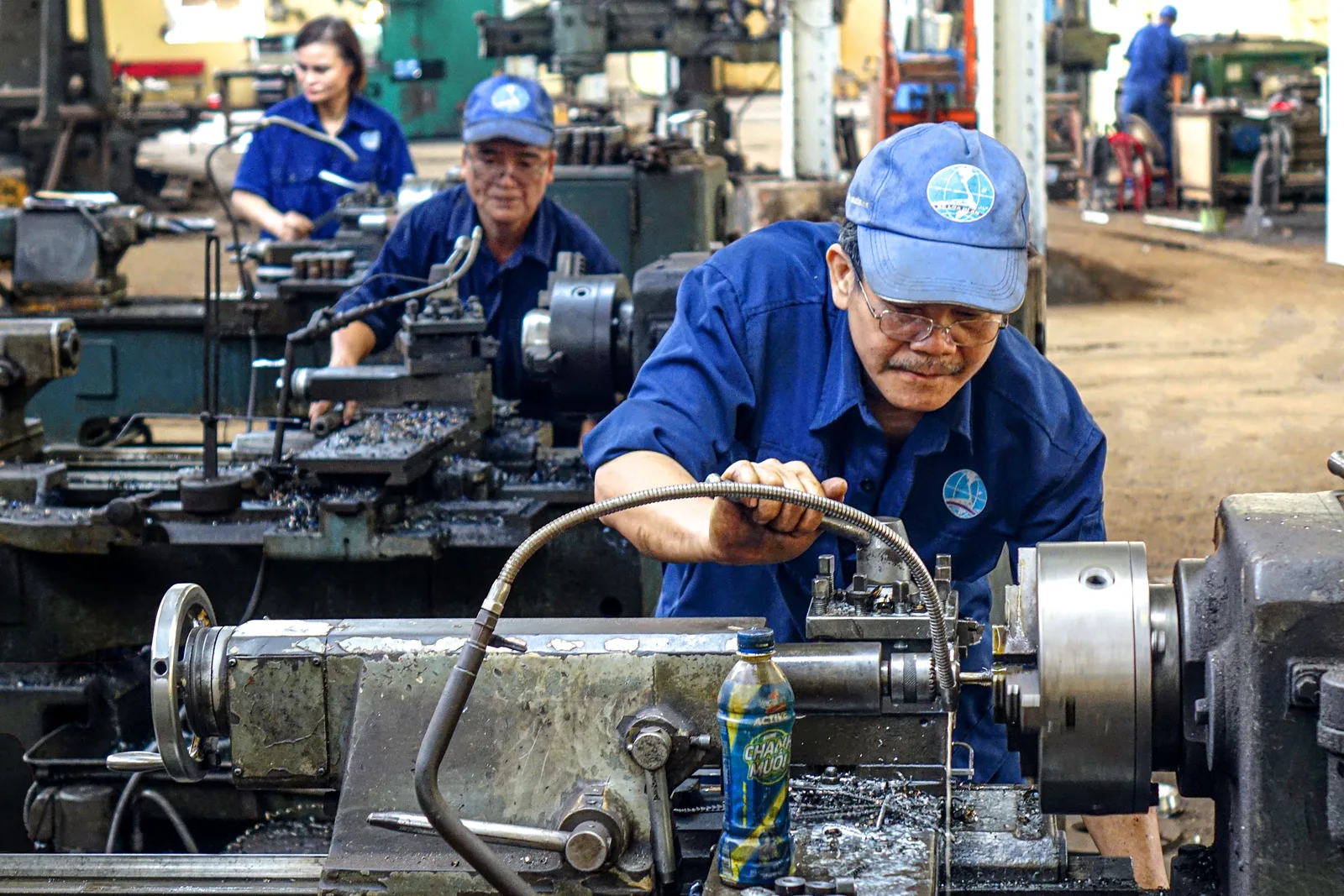 Lathes running in a machine shop