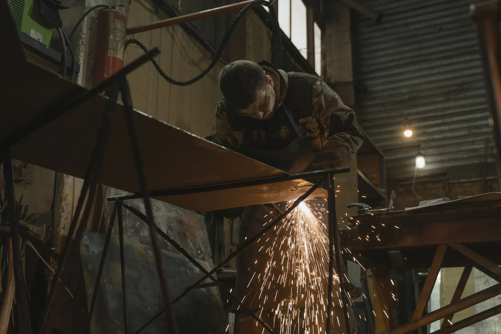 Welding work in progress in a shop